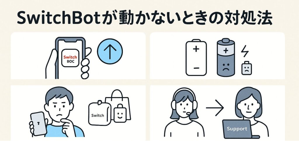 スイッチボットが動かないときの対処法を説明している画像