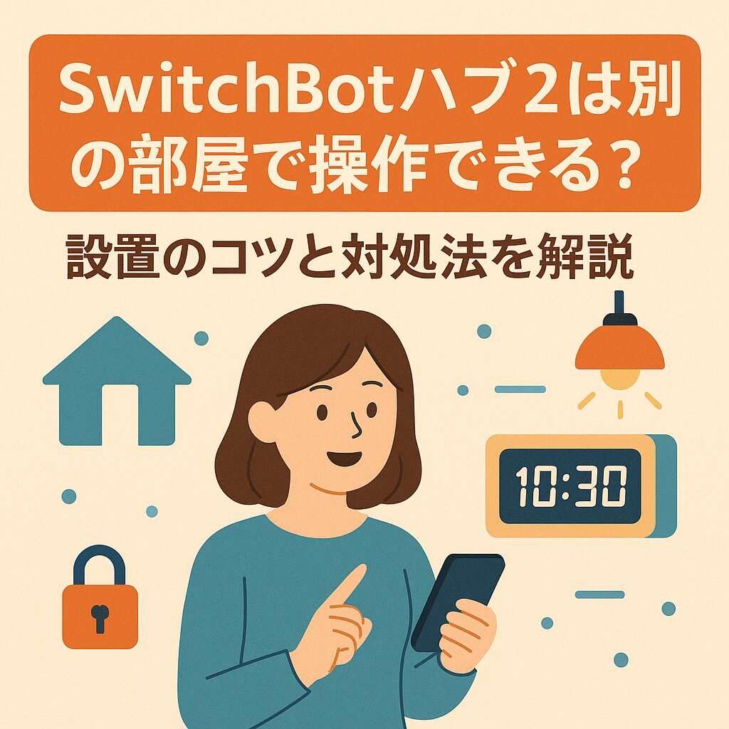 スイッチボットハブ２を別の部屋でも使えるかを説明するブログのアイキャッチ画像