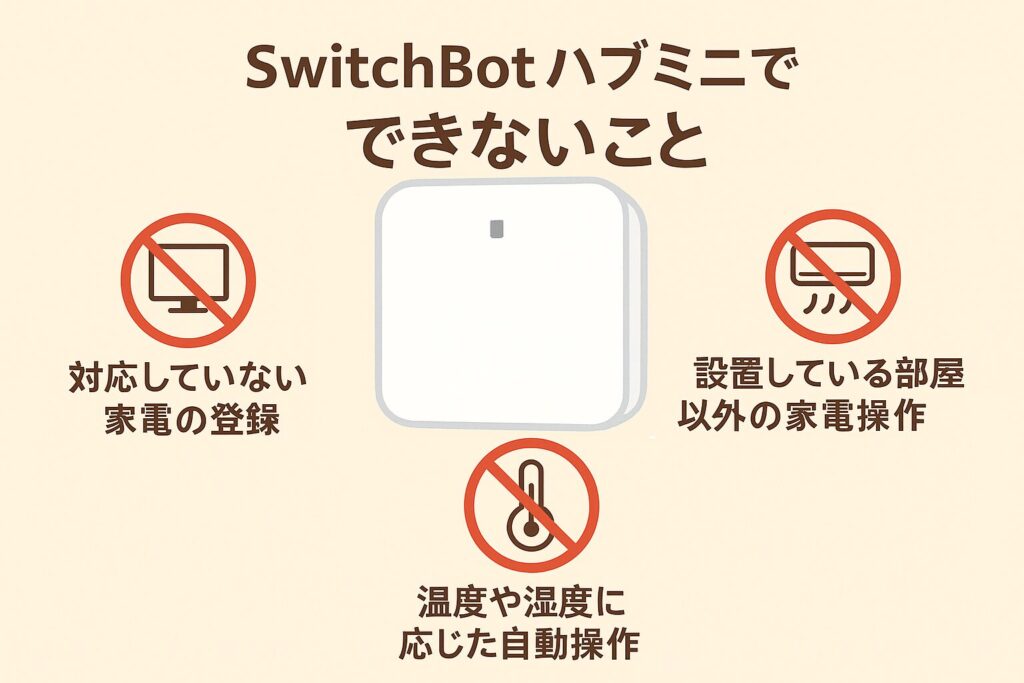 スイッチボットハブミニでできないことを説明している挿絵