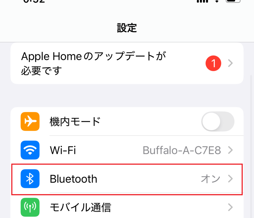 bluetoothの設定画面