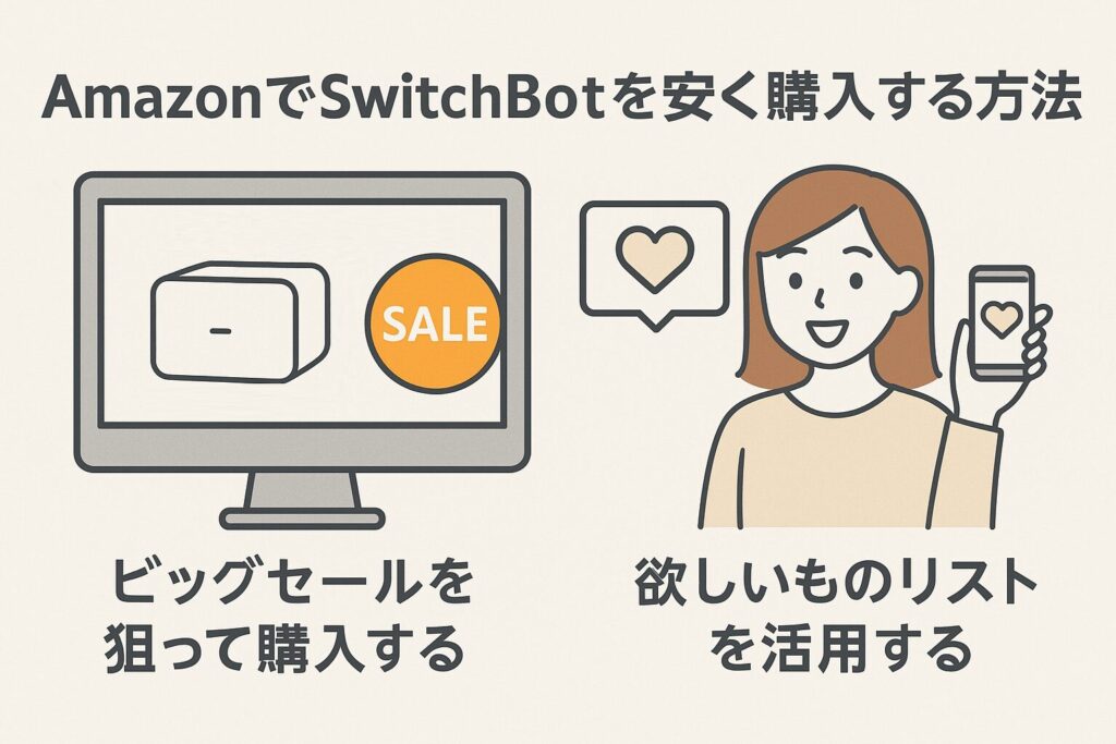 アマゾンでスイッチボットを安く購入する方法を説明している画像