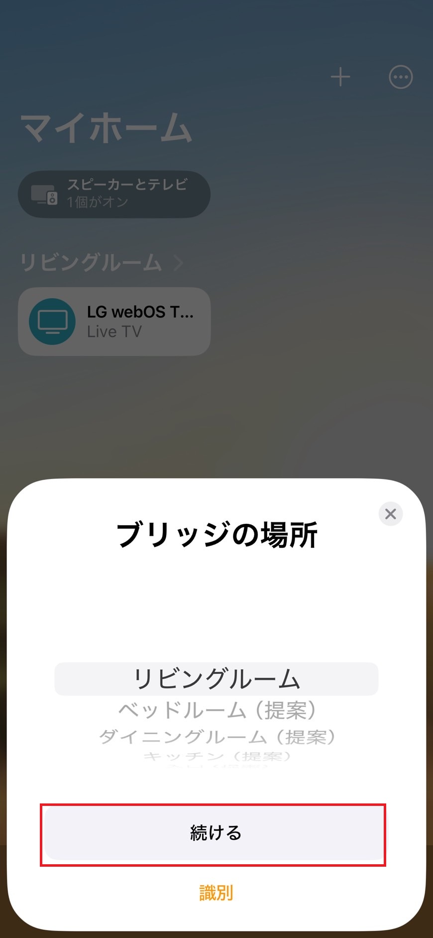 接続完了後、ブリッジの場所を選択する