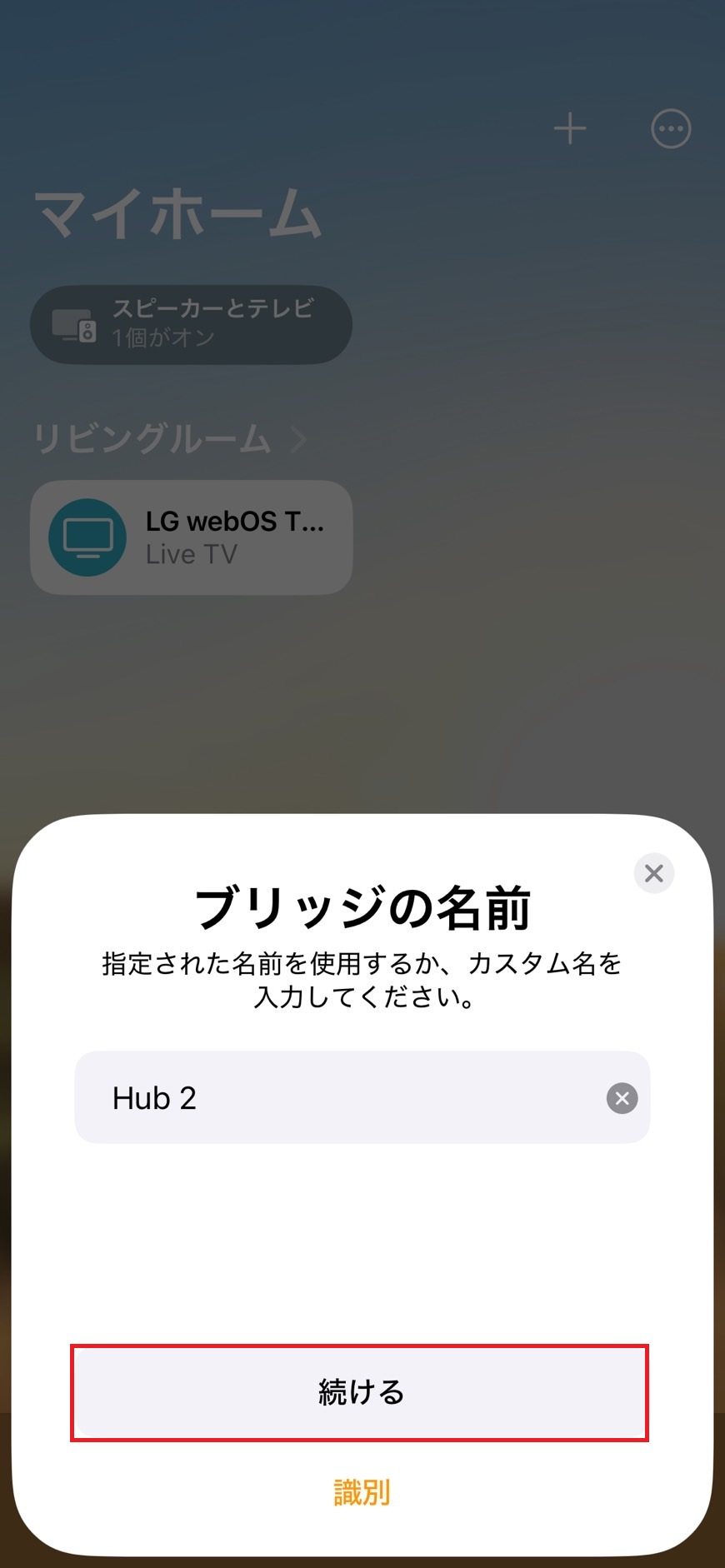 ブリッジの名前を決めて「続ける」をタップする