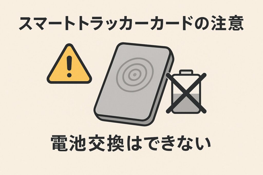 スマートトラッカーカードが電池交換できないことを説明する画像
