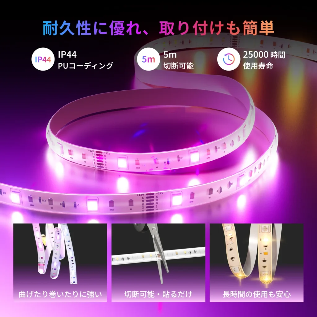 LEDテープライトのスペックを簡単に説明している画像：公式