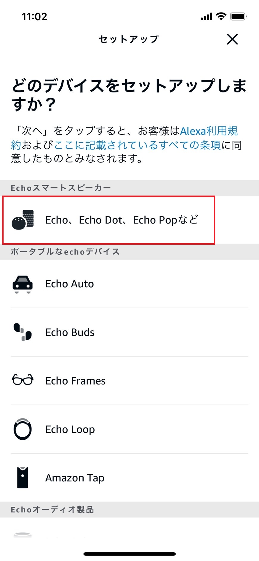 Echoのモデルを選択している画像