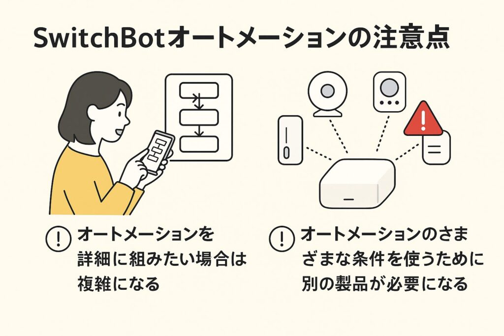 スイッチボットオートメーションの注意点を解説している画像