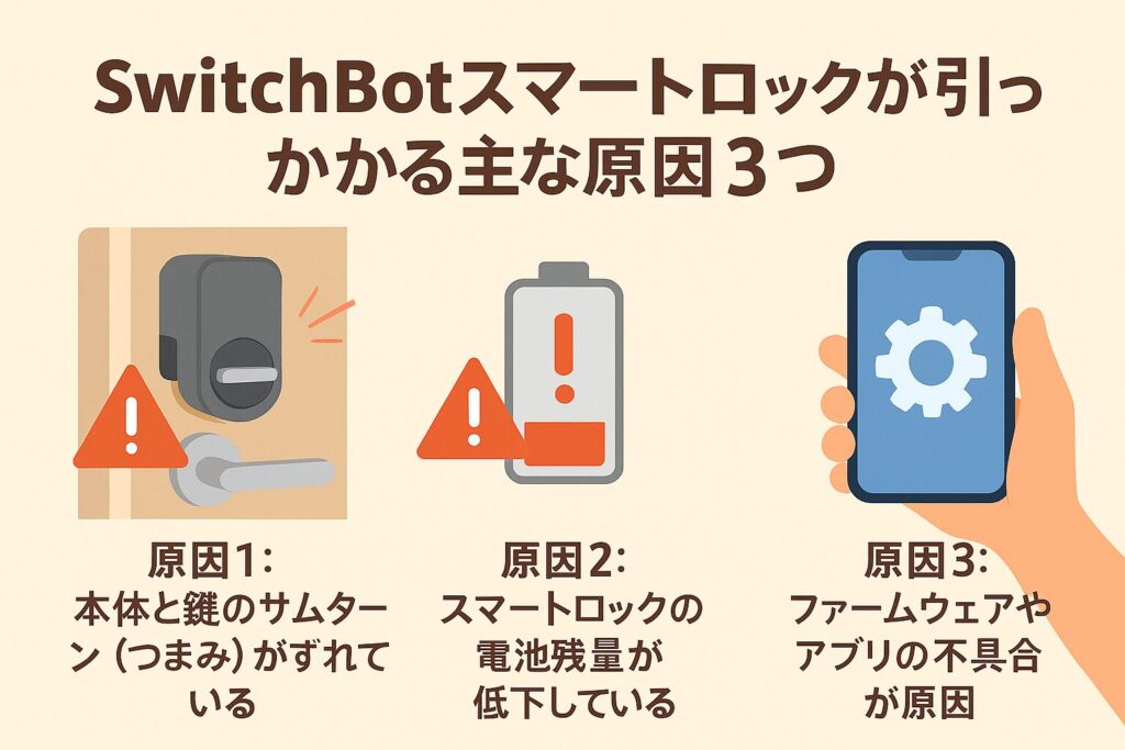 スマートロックが引っかかる主な原因３つを説明している画像