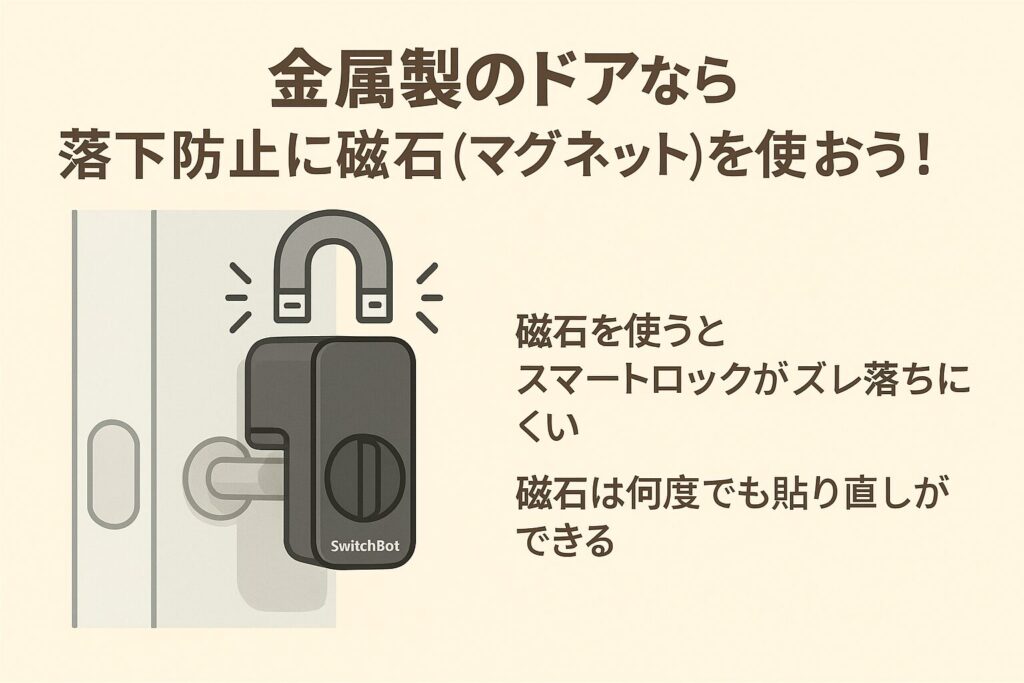 金属製のドアなら磁石を使おうを説明している画像