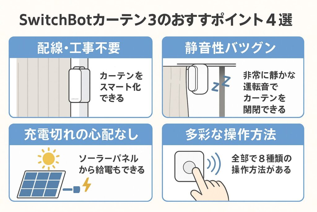 スイッチボットカーテン３のおすすめポイントを説明している画像