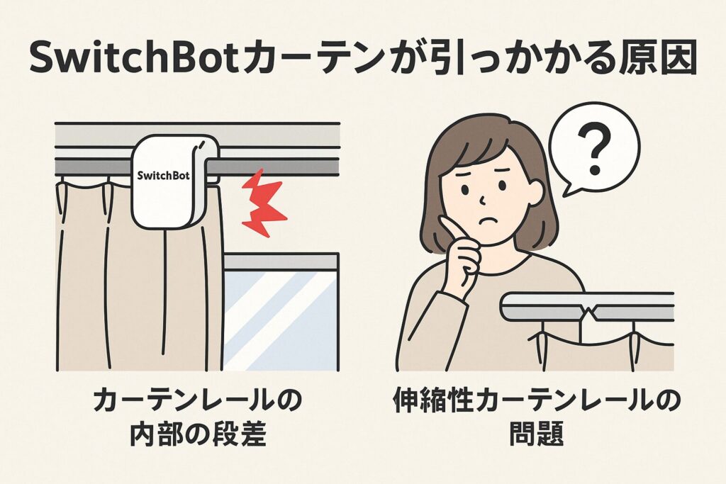 スイッチボットカーテンが引っかかる原因を解説している画像