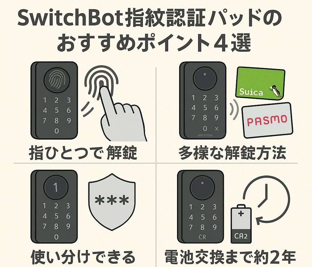 スイッチボット指紋認証パッドおすすめポイントを解説している画像