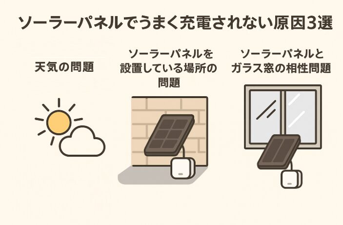 ソーラーパネル充電の原因を説明している画像
