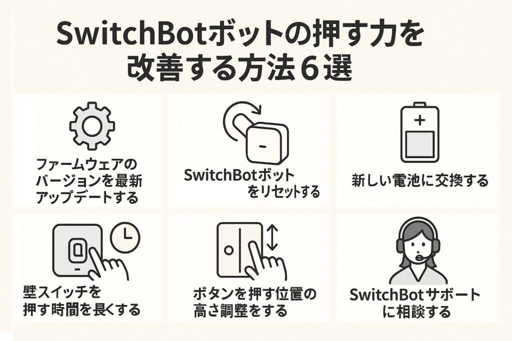スイッチボットの押す力を改善する方法を説明する画像