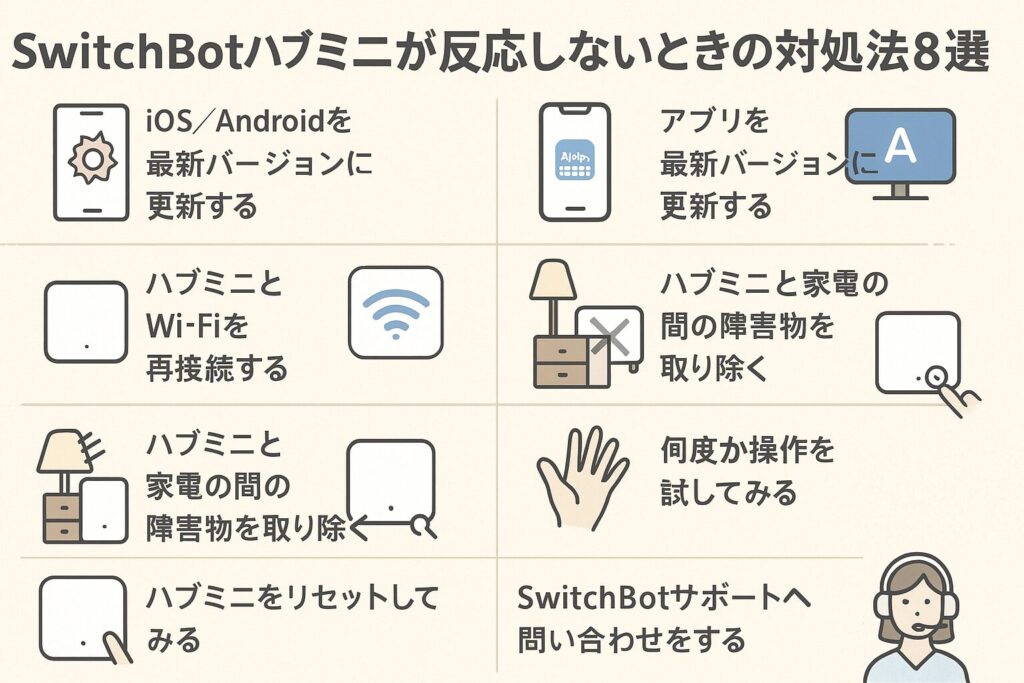 スイッチボットハブミニが反応しない時に使える対処法を説明する画像
