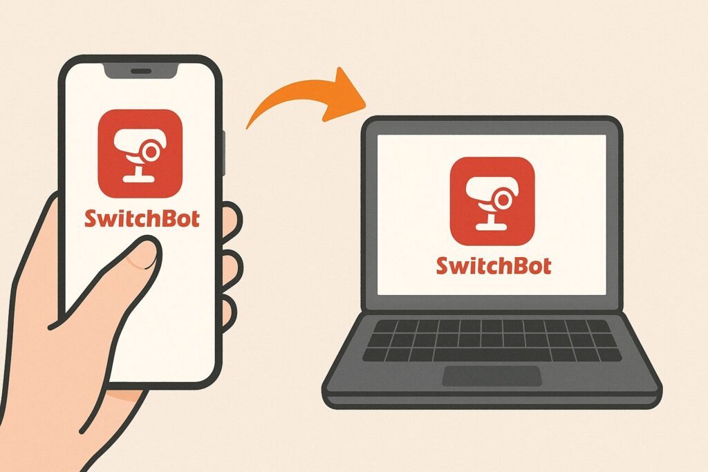 スイッチボットアプリの内容をPCに映したいことを説明している画像