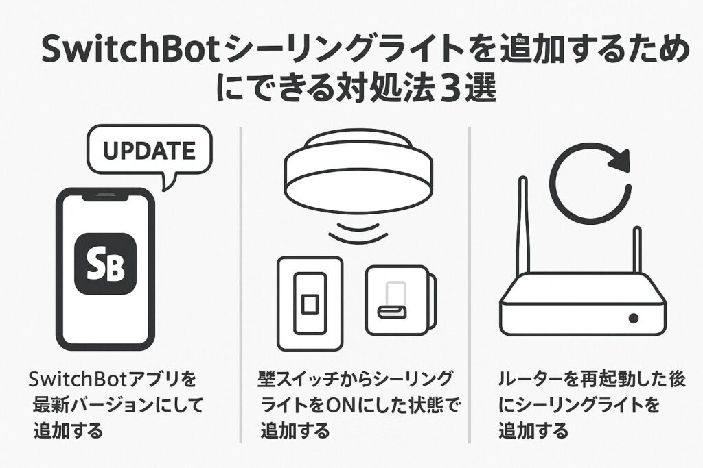 シーリングライトが追加できないときにできる対処法を説明している画像