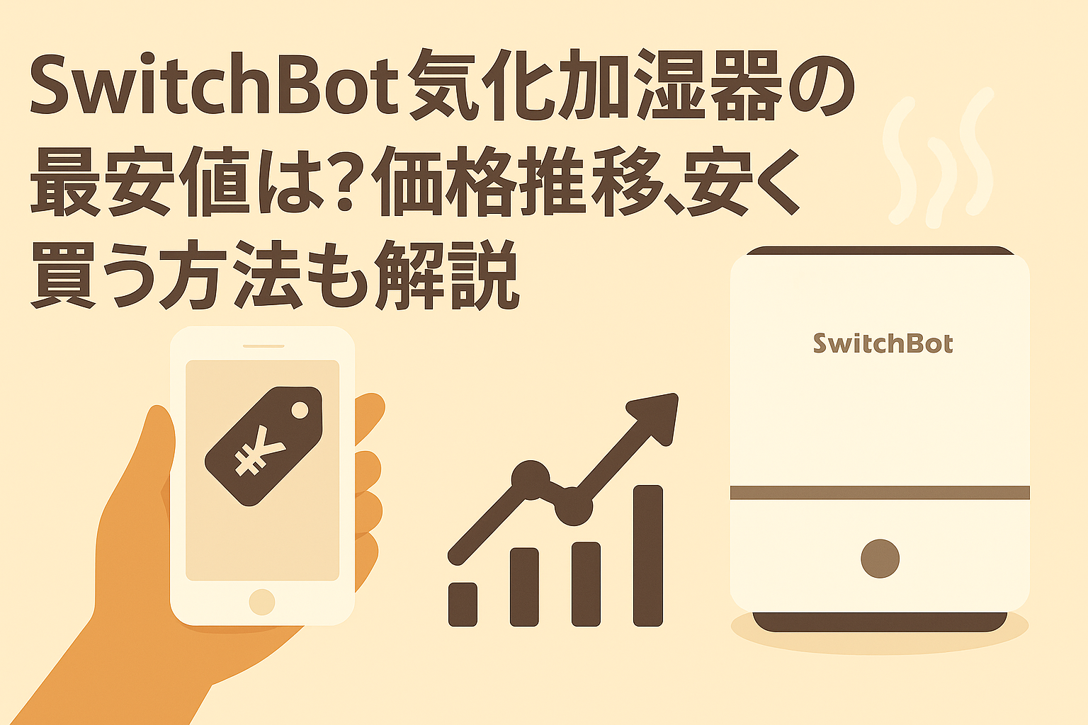 スイッチボット気化加湿器の最安値、価格推移について解説しているブログのアイキャッチ画像