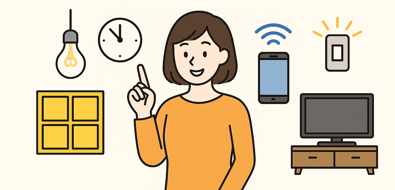 部屋の電気や照明を自動化するメリットを説明する画像