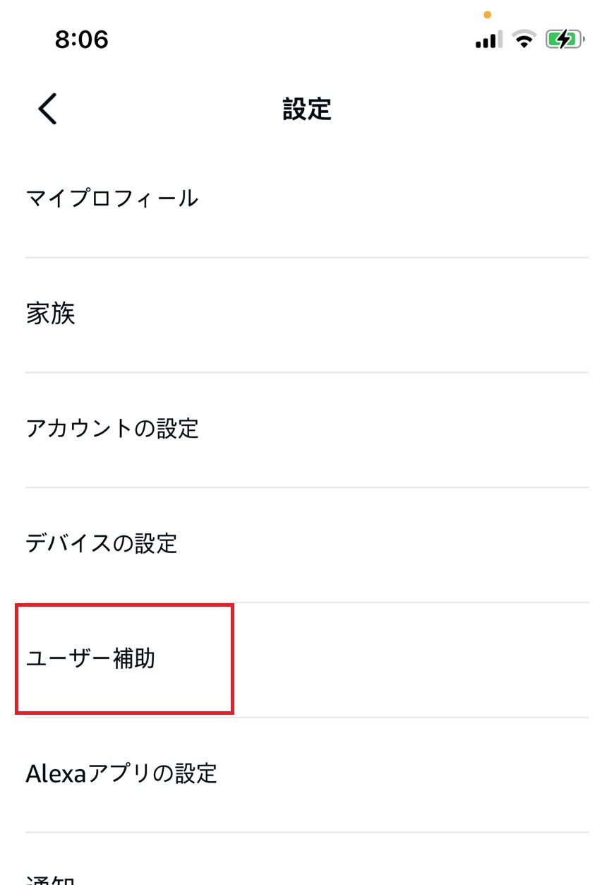 ユーザー補助をタップする